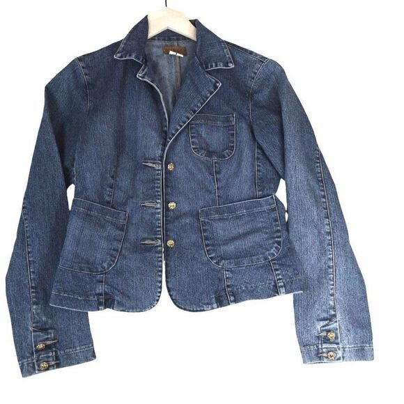 XOXO Denim Blazer Jacket Size M Button Front Jewel Buttons Utility Y2K Streetcor - Picture 1 of 7